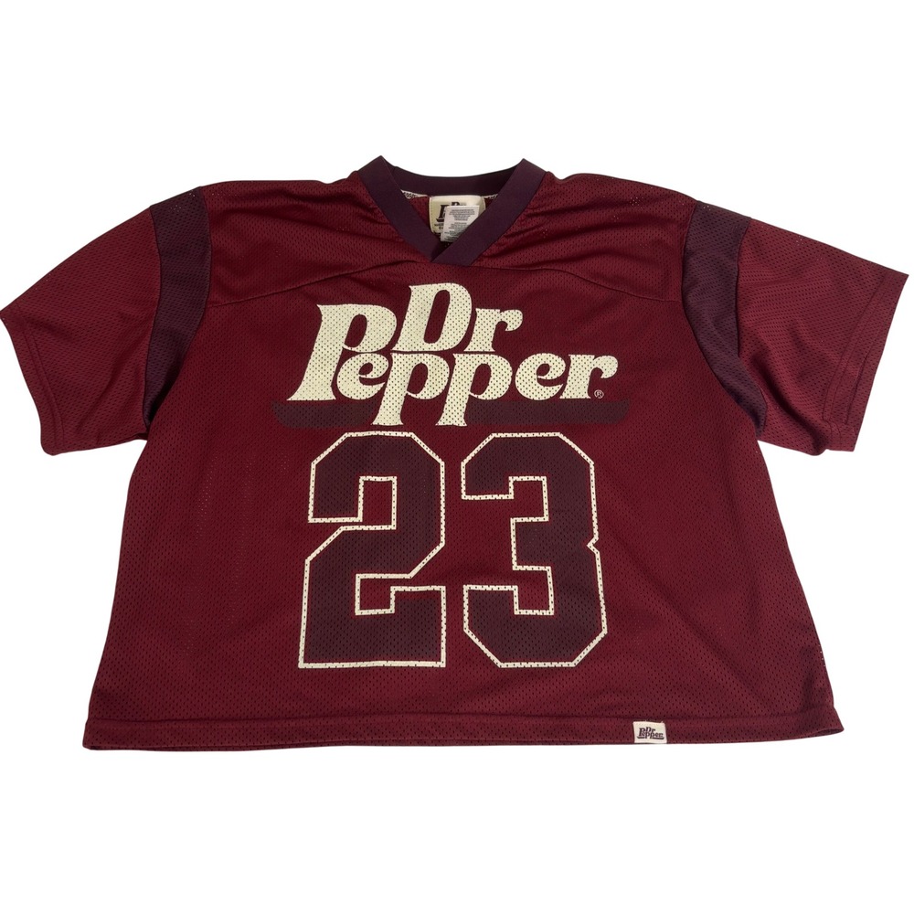Dr Pepper 23 Graphic Mesh Jersey Crop Top Maroon Burgundy Womens Medium